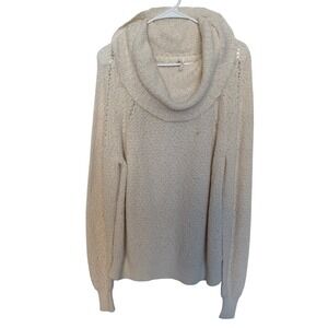 Free People Cream Textured Cowl Neck Sweater S Cotton Blend Long Sleeve Pullover